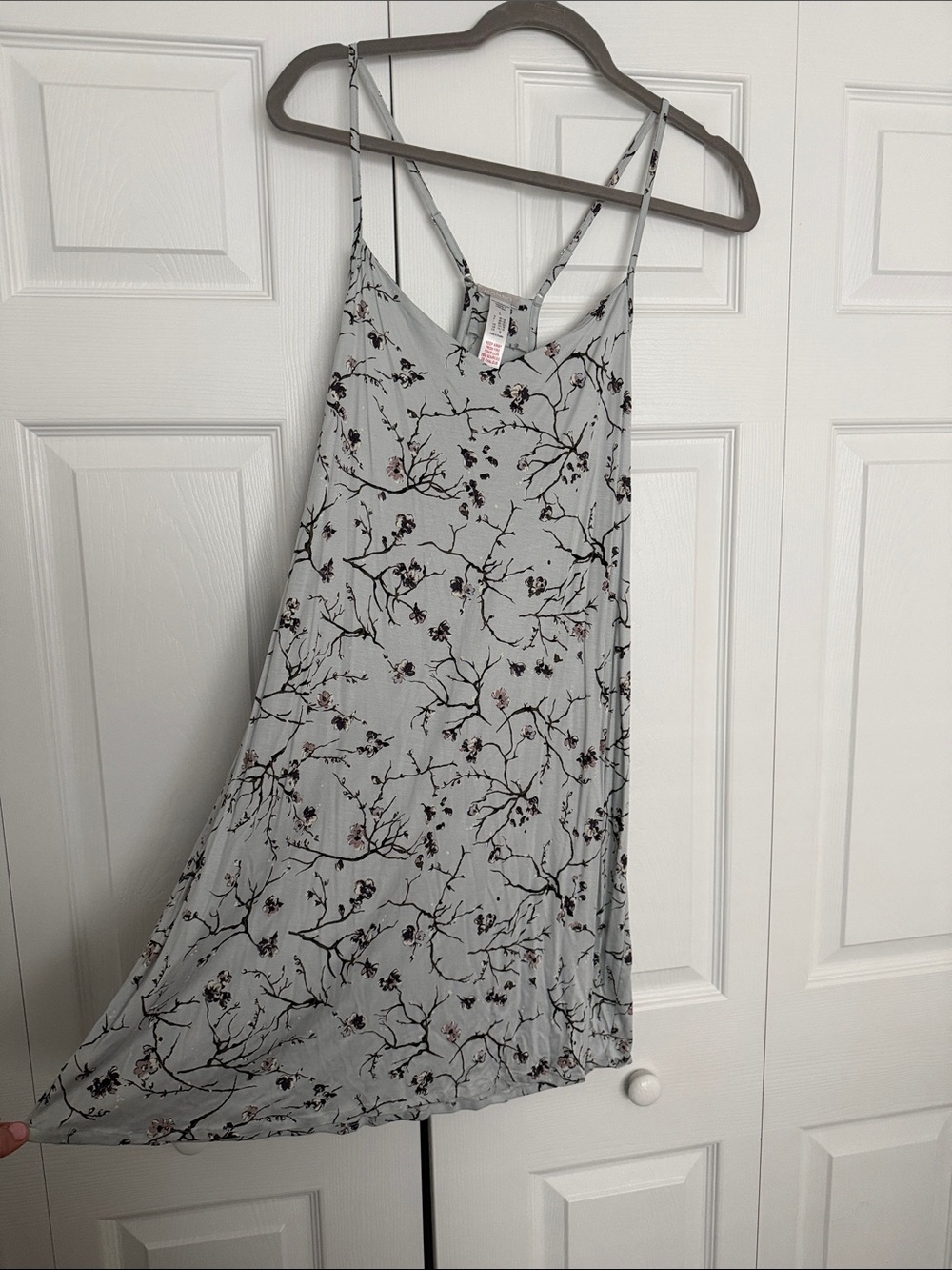 Hanro Pale Blue Floral Slip with Delicate Branch Print